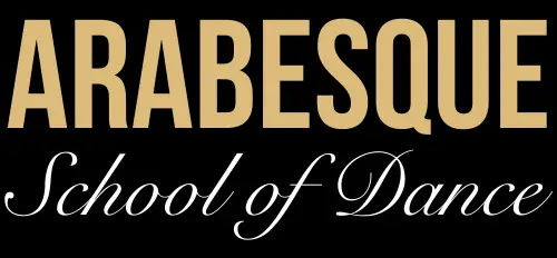 Arabesque School of Dance logo with bold text for Arabesque and cursive text for School of Dance below