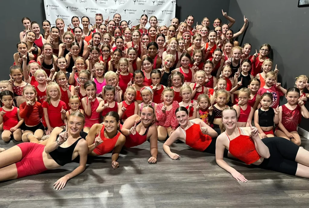 Large group of Arabesque School of Dance competition dance team